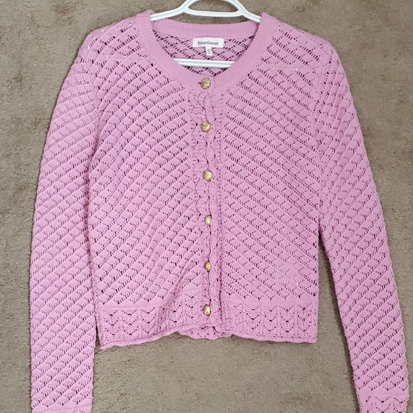 Heartloom Pink Knit Novella With Gold Accent Cotton Feminine Coquette Cardigan M - Picture 10 of 13